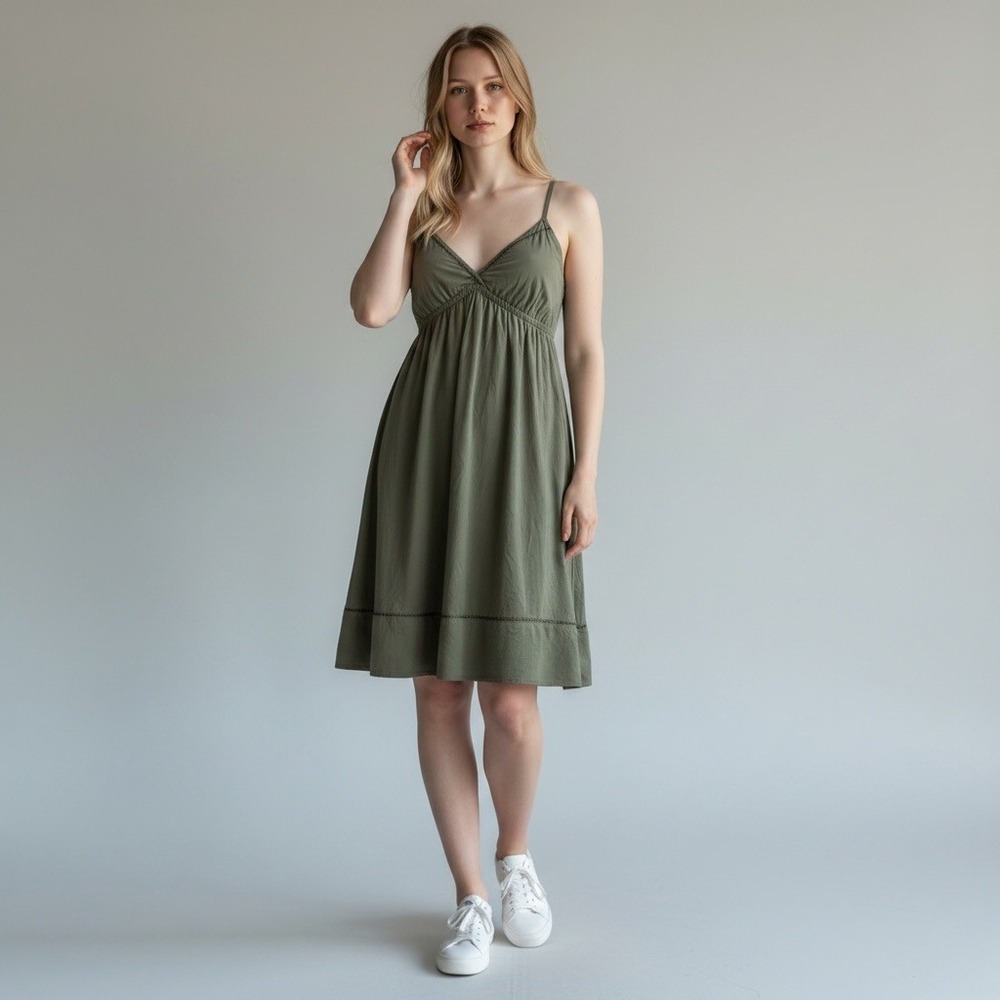 Xhilaration Empire Waist Dress M Green Crochet Lace Trim Layering Prairie